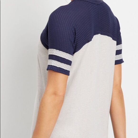 Maurices heather gray, navy waffle short sleeve football theme graphic tee shirt - Picture 2 of 7